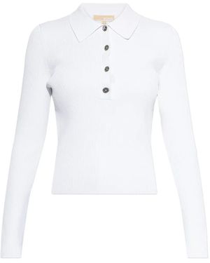 MICHAEL Michael Kors Buttoned Collared Polo Top - White