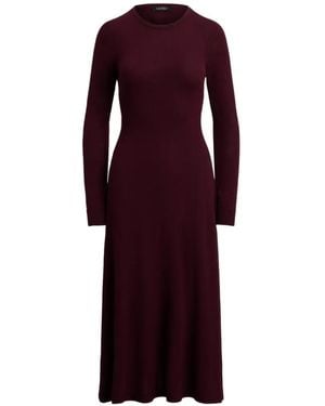 Ralph Lauren Wollen Sweater Midi-Jurk Met A-Lijn - Paars
