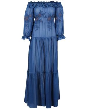 Ermanno Scervino Robe Volantée À Broderies - Blue