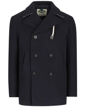 Camplin Double-Breasted Notch-Lapel Peacoat - Blue