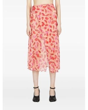 Marco Rambaldi Lip-print Ruffled Skirt - Pink