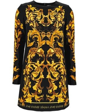 Versace Jeans Couture Baroque-Print Long-Sleeve Midi Dress - Black