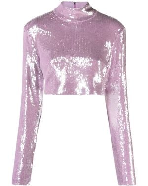ROTATE BIRGER CHRISTENSEN Sequin Cropped Top - Purple