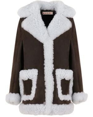 Marni Logo-Patch Pocket Leather Jacket - Grey