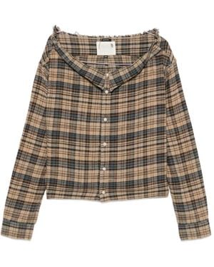 R13 Camisa A Cuadros Con Hombros Descubiertos - Neutro