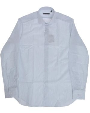 Corneliani Awning-Stripe French-Collar Shirt - Blue