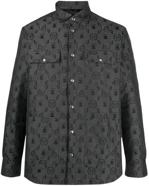 Philipp Plein Monogram Embroidery Long-Sleeved Shirt - Black
