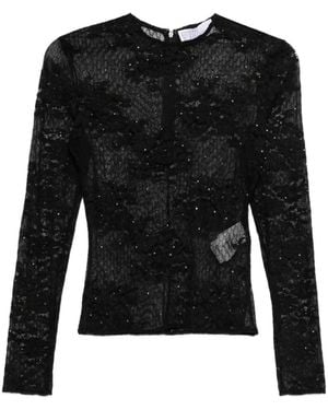 GIUSEPPE DI MORABITO Crystal-Embellishment Lace-Fabric Top - Black