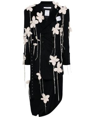 ROKH Crochet-Flowers Double-Breasted Blazer - Black