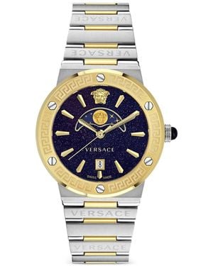 Versace Greca Logo Moonphase 45Mm Watch - Metallic