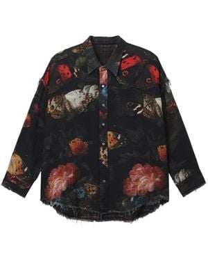 R13 Butterfly-Print Frayed Shirt - Black