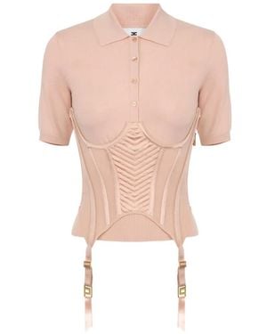 Elisabetta Franchi Knit Bustier-Style Polo Shirt - Pink