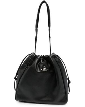 Vivienne Westwood Orb-Plaque Drawstring Shoulder Bag - Black