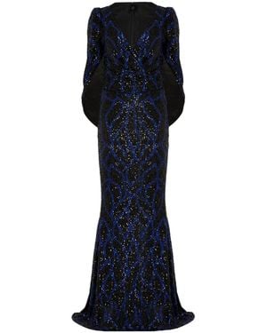 Talbot Runhof Pailletten-Abendkleid mit Schal - Blau