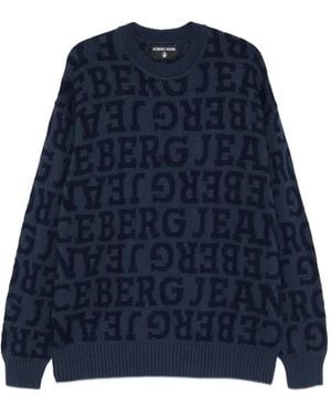 Iceberg Intarsia-Knit Logo Jumper - Blue