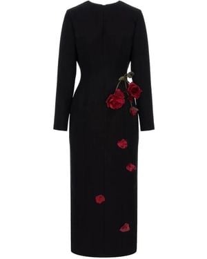 Cristina Savulescu Rose-Appliqué Long-Sleeves Midi Dress - Black