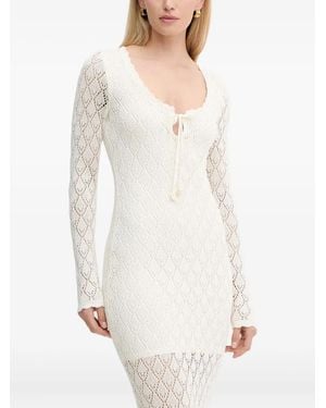 Guess Lace-Up Crochet Maxi Dress - White