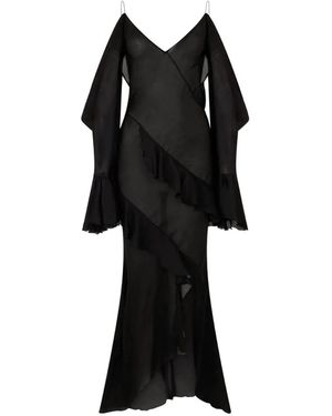 Roberto Cavalli Ruffled Cold-Shoulder Dress - Black