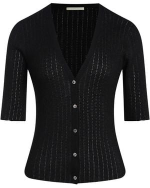 12 STOREEZ Cardigan Lattice À Manches Courtes - Noir