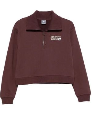 New Balance Athletics Premium Half-Zip Logo-Embroidery Sweatshirt - Red