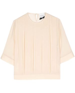 Edward Achour Paris Pleated Half-Sleeve Top - Natural