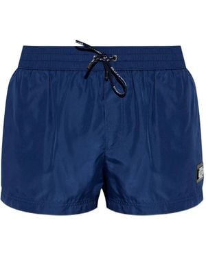 Dolce & Gabbana Badeshorts Mit Logo-Schild - Blau