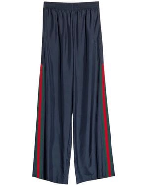 Gucci Web-Stripe Silk Trousers - Blue