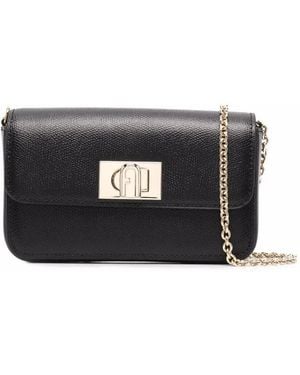 Furla Foldover Leather Satchel Bag - Black