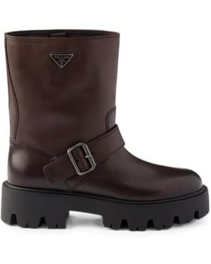 Prada Leather Booties - Brown