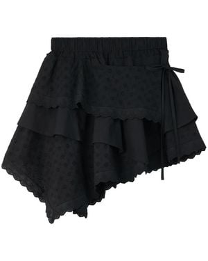 B+ AB Broderie-Anglaise Tiered Asymmetric Cotton Mini Skirt - Black