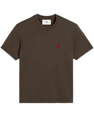 Ami Paris T-Shirt À Logo Brodé - Marron