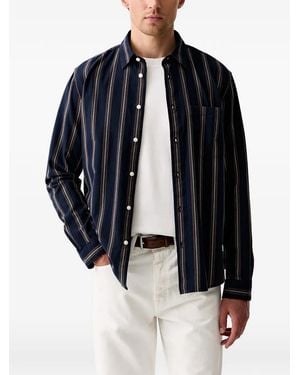 Marc O' Polo Vertical-Stripe Chest-Pocket Shirt - Blue