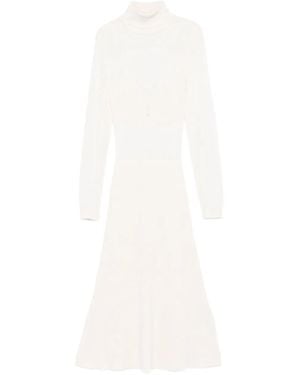 Elisabetta Franchi Turtleneck Ribbed Dress - White