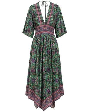 Ba&sh Pipa Midi-Jurk Met Print En V-Hals - Groen