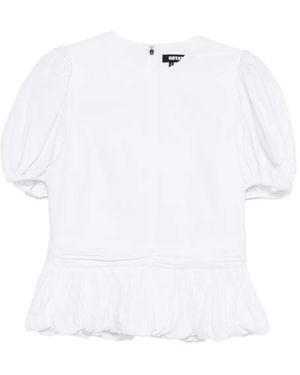 ROTATE BIRGER CHRISTENSEN Puff-Sleeves Peplum Top - White