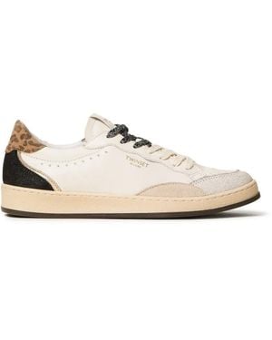 Twinset Leather Sneakers With Logo And Laminated Inserts - White