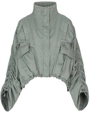 Balmain Pockets Gathered-Sleeve Jacket - Green