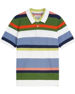 Scotch & Soda Striped Knit Polo Shirt - Blue