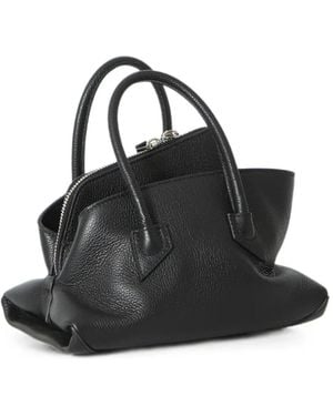 The Attico Mini La Passeggiata Grain-Effect Leather Tote Bag - Black