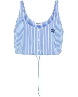 Miu Miu Top Mit Logo-Stickerei - Blau