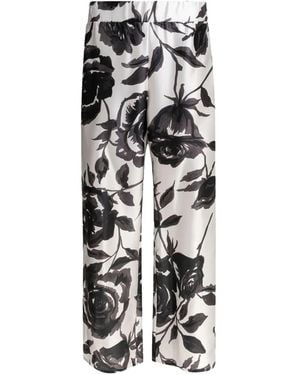 SLEEP NO MORE Rose-Print Silk Pants - White
