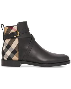 Burberry Leather House-check-panel Ankle Boots - Brown
