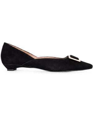 SERGIO MORETTI FIRENZE Buckle-Detail Pointed-Toe Ballet Flats - Black