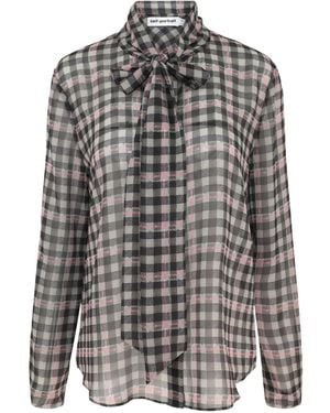 Self-Portrait Check-Pattern Blouse - Grey