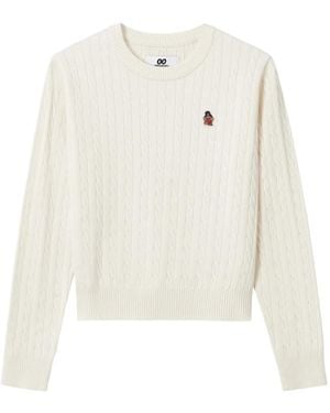 Chocoolate Cable-Knit Embroidered-Patch Jumper - White