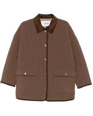 ELEH Quilted Corduroy-Collar Jacket - Brown