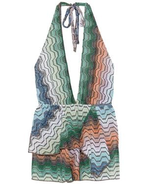 Missoni Zigzag-Knit Ruffled Mini Dress - Blue