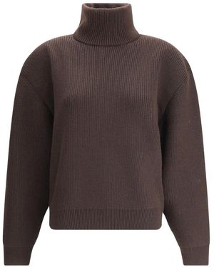 Saint Laurent Turtleneck-Ribbed Jumper - Brown