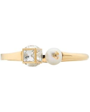 Jimmy Choo Pulsera Jc Cube Cuff Grande Con Perla - Metálico