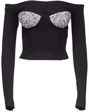 Area Off-the-shoulder Crystal-embellished Ponte Top - Black